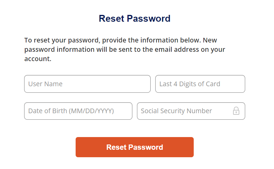 Destiny Credit Card Password Reset