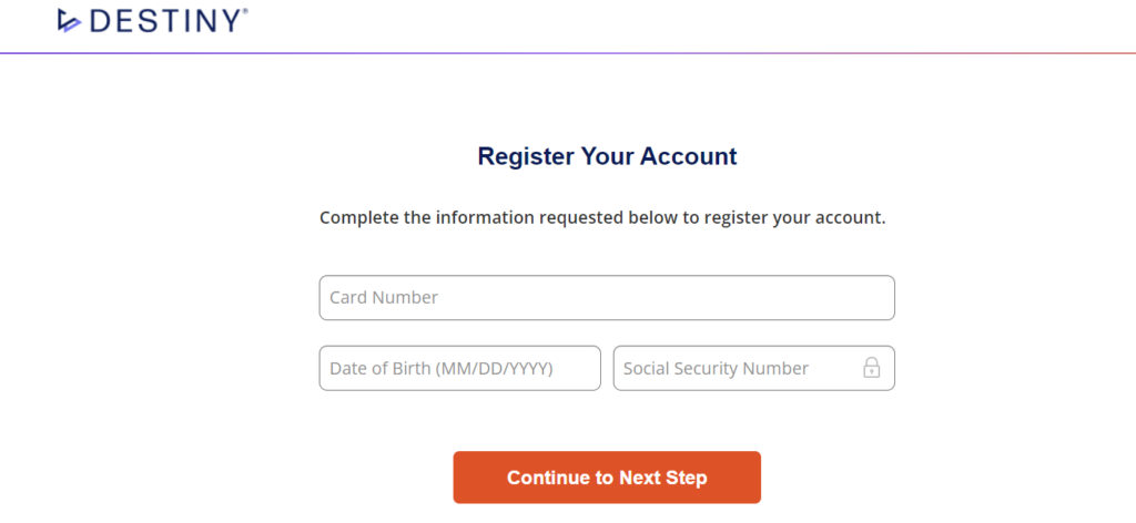 Destiny Credit Card Registration 